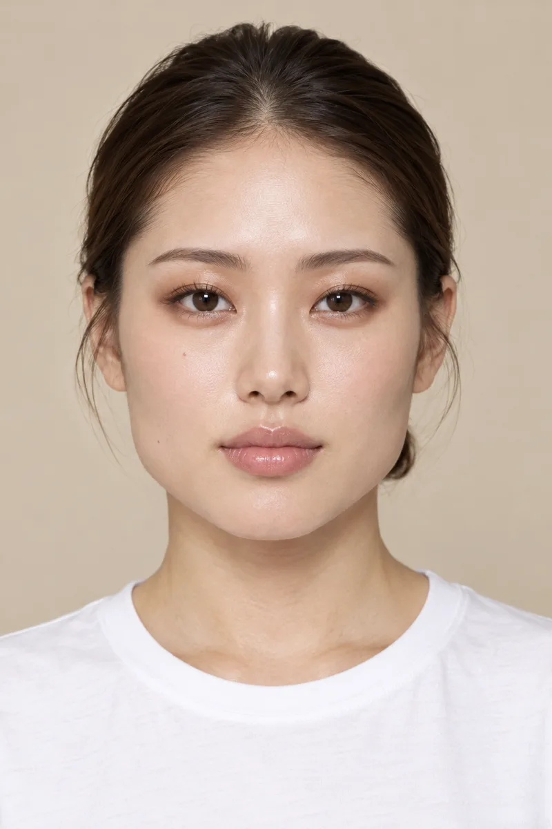 square face shape, wide angular jaw with prominent jaw corners, forehead, cheekbones and jaw all about the same widthで生成した例（3枚目）