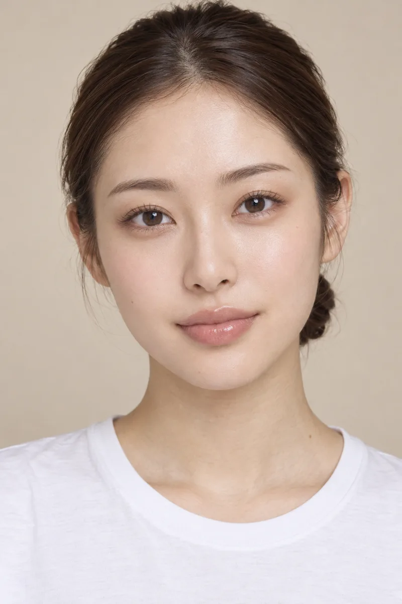 upturned eyes, the outer corners of the eyes clearly lifted higher than the inner corners, bare upper eyelids with no eyelinerで生成した例（3枚目）