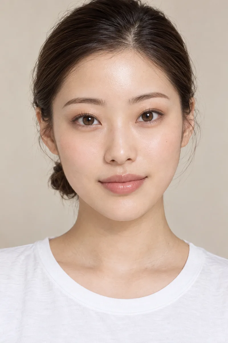 upturned eyes, the outer corners of the eyes clearly lifted higher than the inner corners, bare upper eyelids with no eyelinerで生成した例（4枚目）
