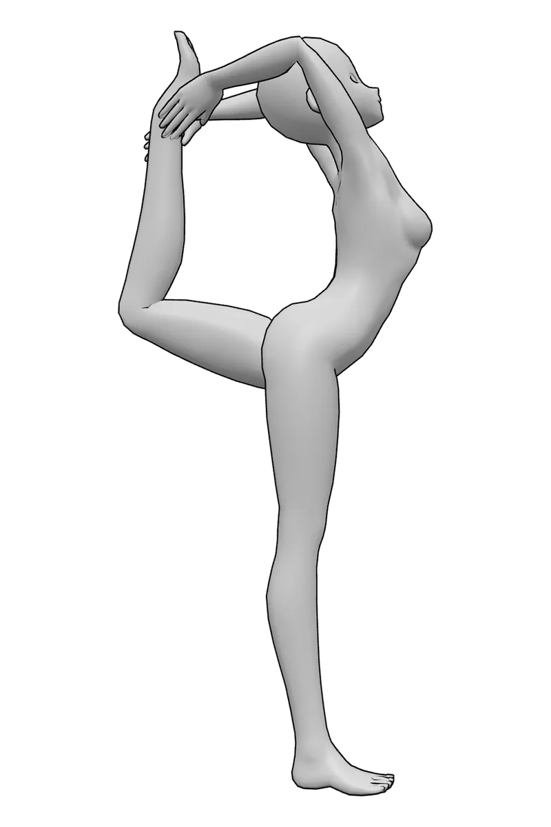 片足を頭の後ろまで上げるの見本の人形（PoseMy.Art）
