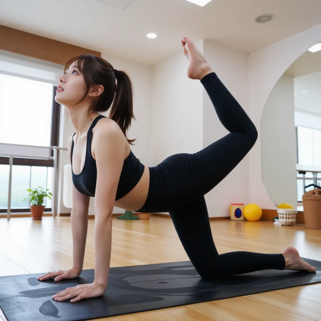ComfyUI で作った四つんばいで片足を頭へ上げる（1枚目）