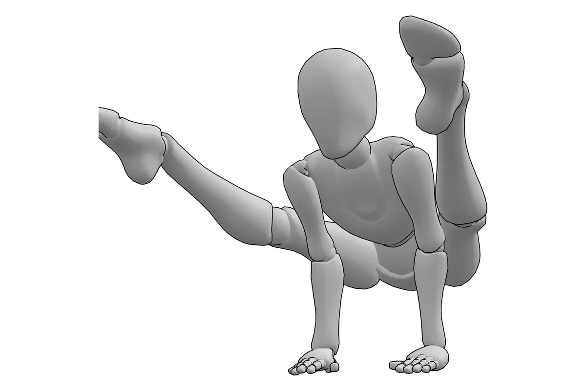 両手で支えて両足を浮かせるの見本の人形（PoseMy.Art）
