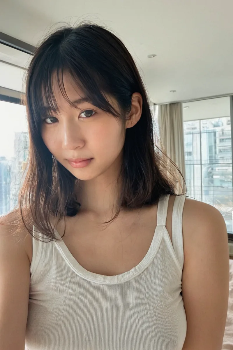 LUSTIFY! で日本人の女性を頼んだ1枚。白いタンクトップで、顔の細部が粗い