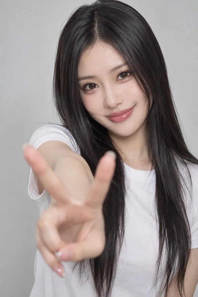 腕を前に出すと書いたギャルピースの例（2回目）（1枚目）