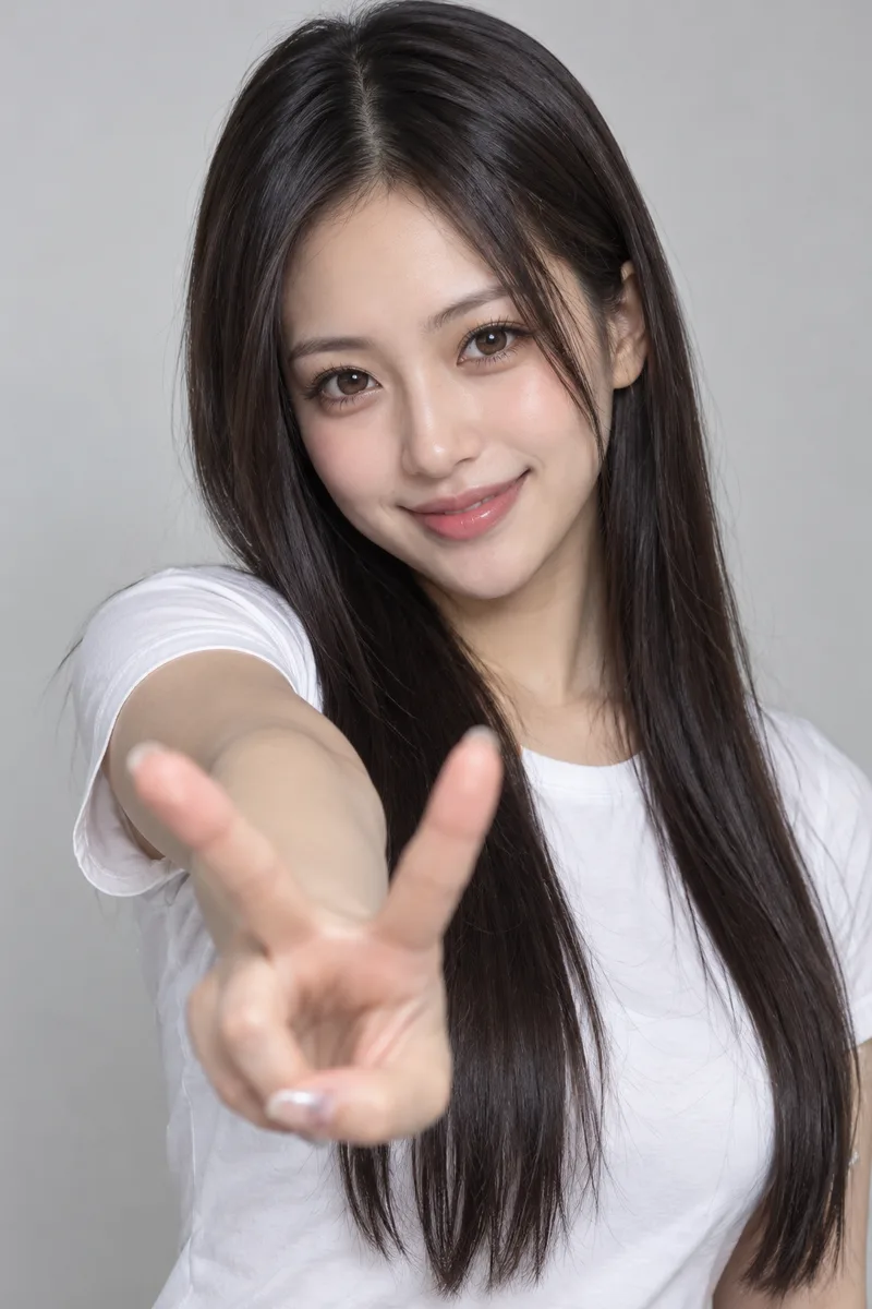 腕を前に出すと書いたギャルピースの例（2回目）（2枚目）