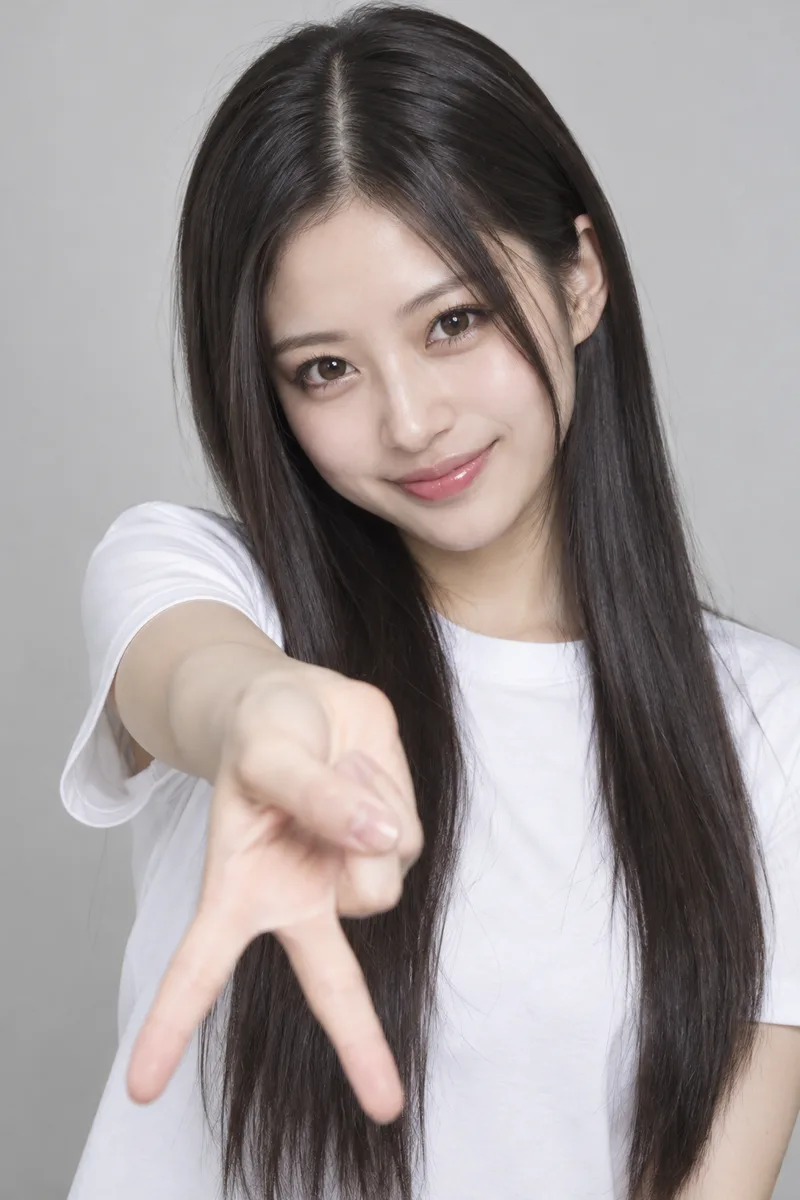 指先を下に向けると書いたギャルピースの例（3回目）（1枚目）