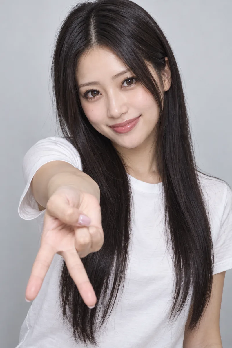 腕を前に突き出したギャルピースの例（2枚目）