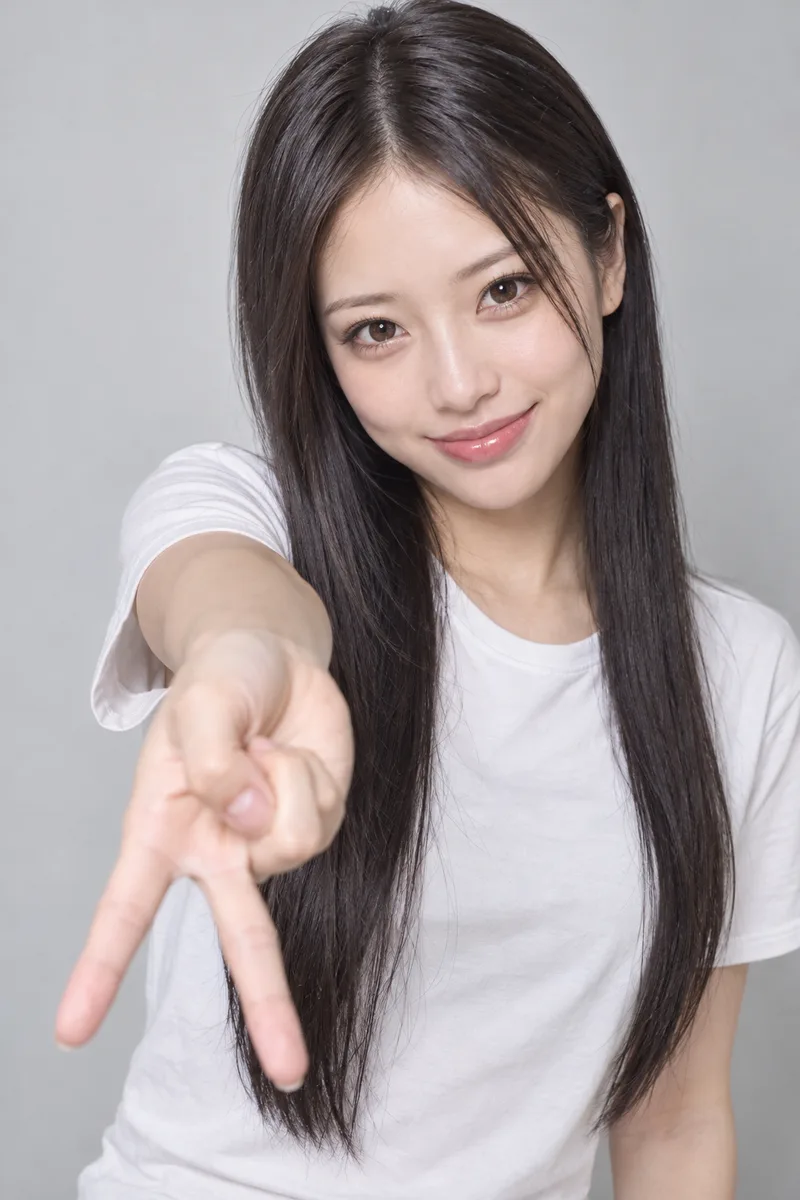 腕を前に突き出したギャルピースの例（3枚目）