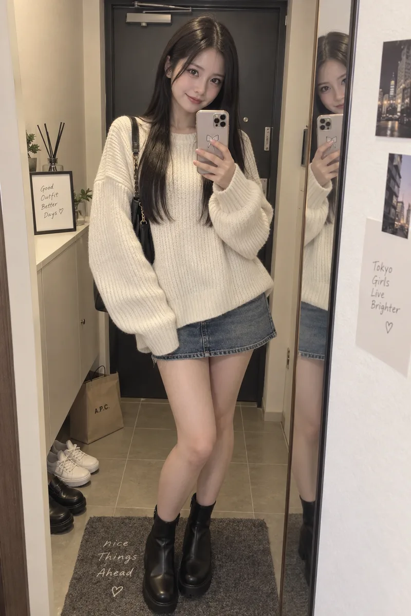 玄関の姿見で撮った鏡越しの自撮りの例（2回目）（4枚目）