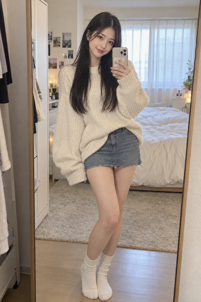 鏡越しの自撮りの生成例