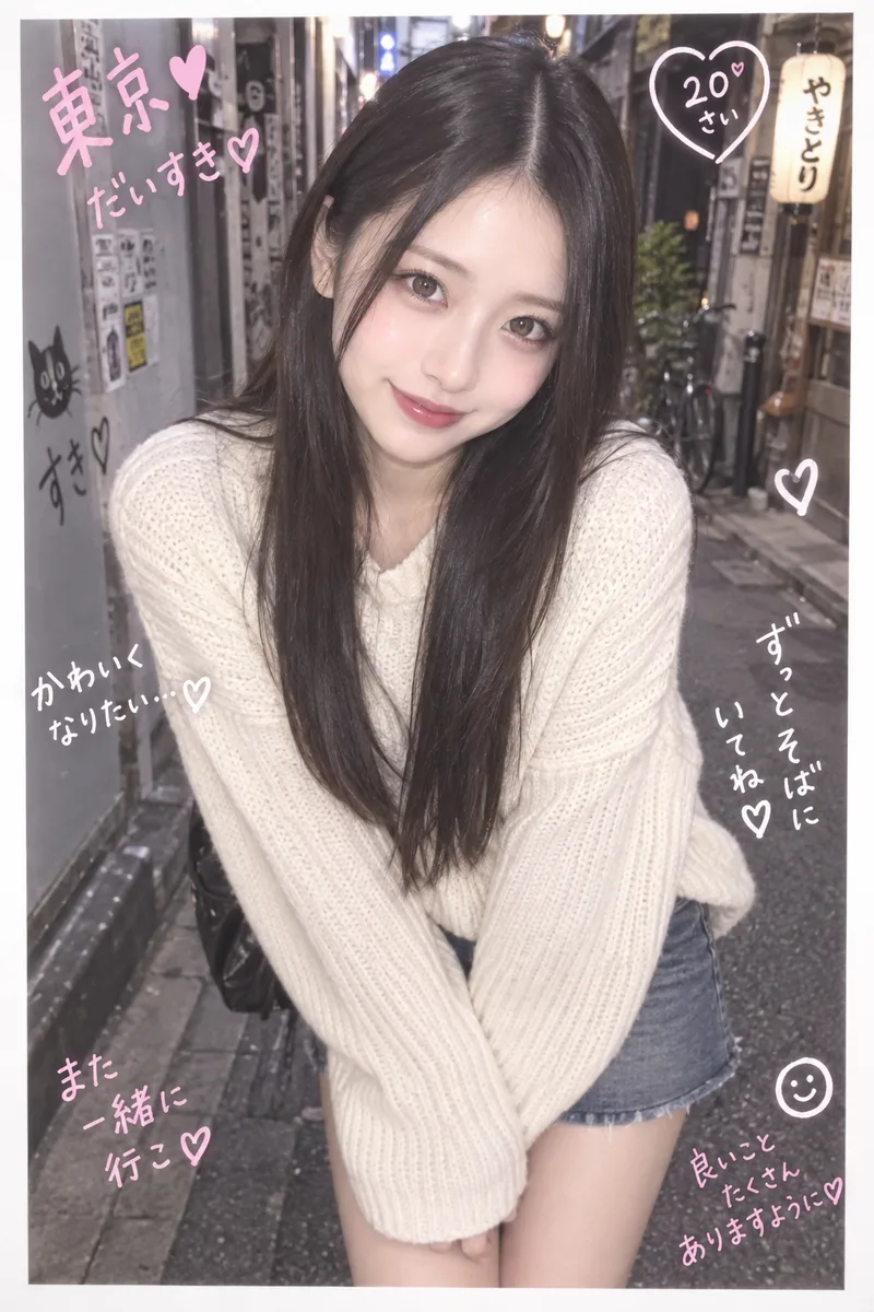 プリクラ風の落書き入りの写真の例（2枚目）