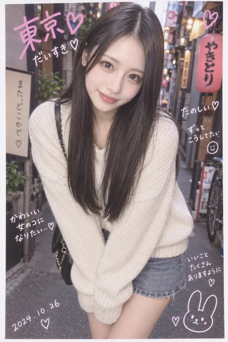 プリクラ風の落書き入りの写真の例（3枚目）