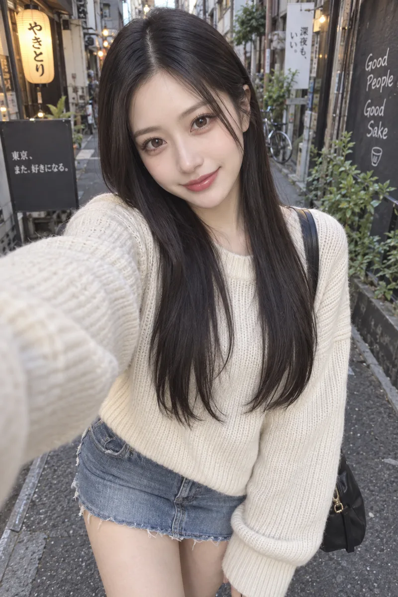 腕を伸ばした自撮りの生成例