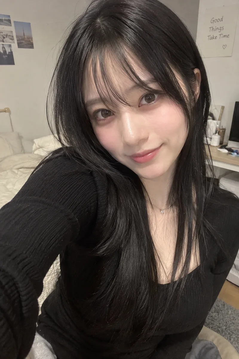 美女、黒髪、スマホで撮影で生成した例（2枚目）