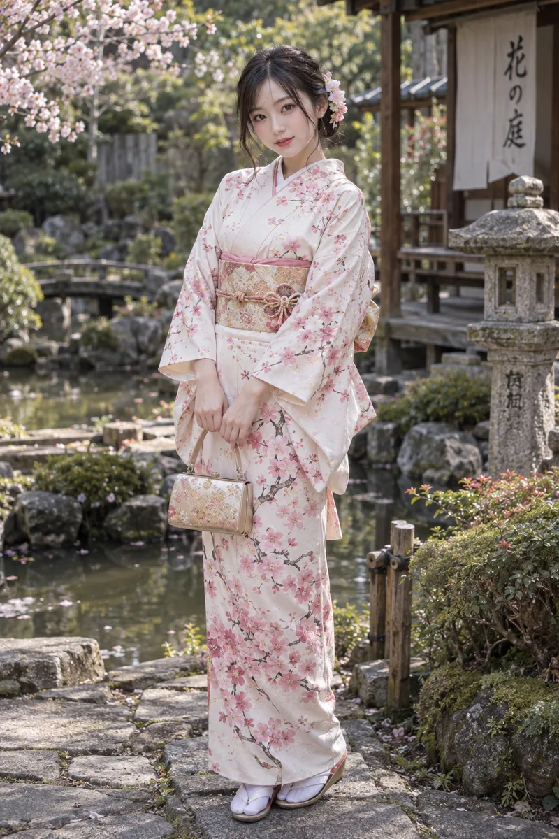桜柄の着物の例（3枚目）