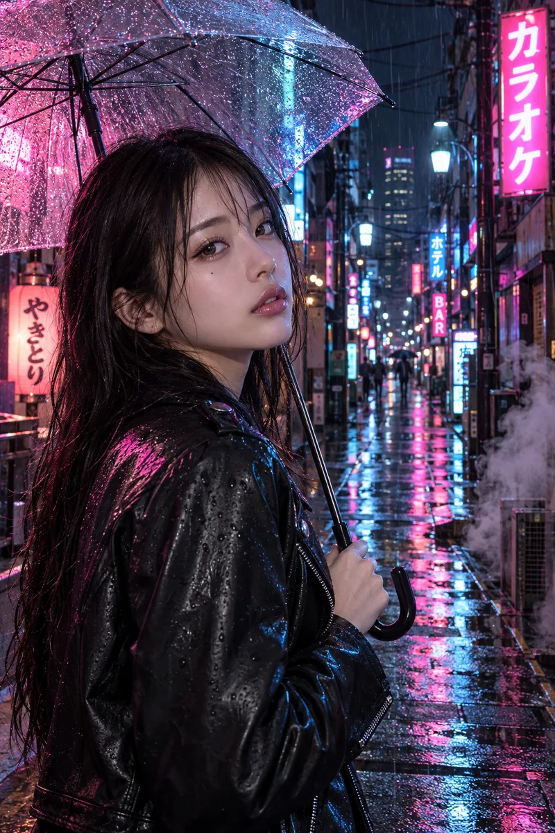 広さと空気と色を書いたネオンの夜の例（1枚目）