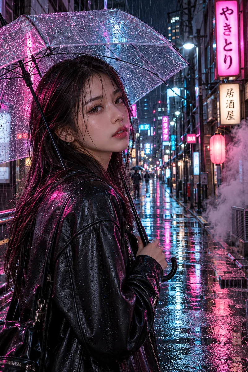 広さと空気と色を書いたネオンの夜の例（2枚目）
