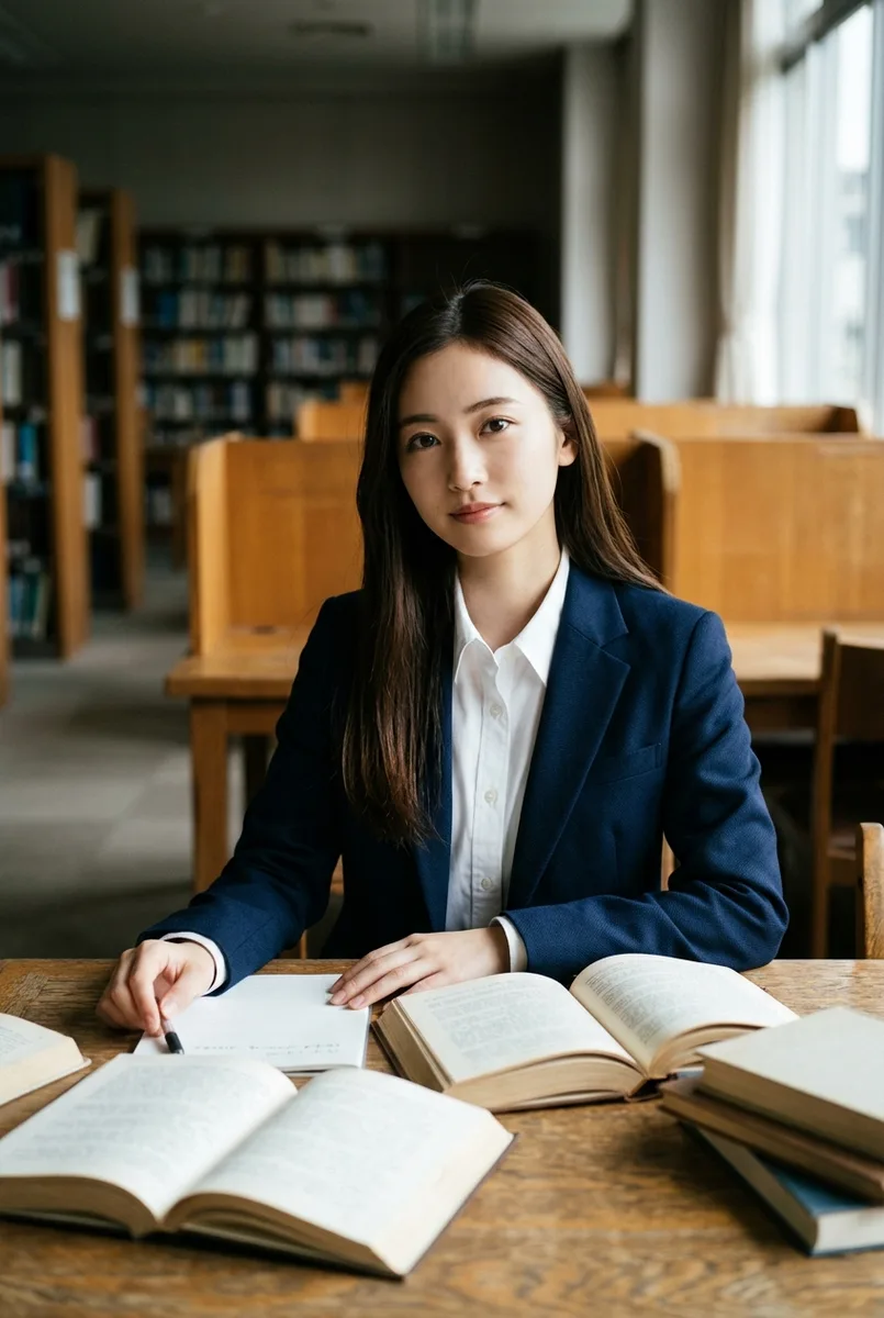 Geminiでベース:smart intellectual look の図書館の例(4枚目)