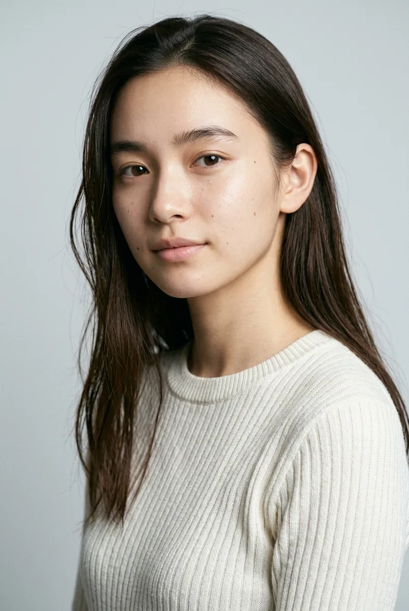 Geminiでベースに足した言葉:fresh bare skin with visible natural texture, natural unpainted lips, natural untouched eyebrowsの例(4枚目)