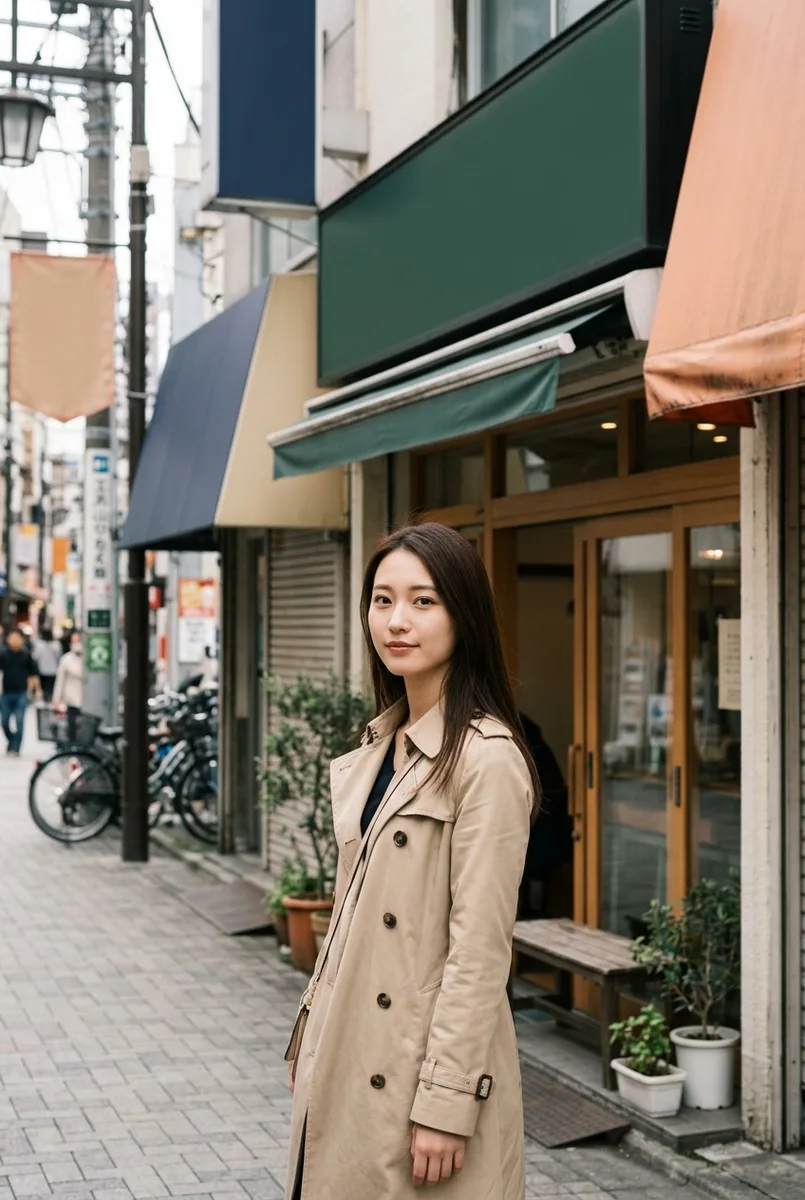 Geminiで看板を書き換えた:lined with blank shop signs, every signboard and awning is a plain solid-color panelの例(1枚目)