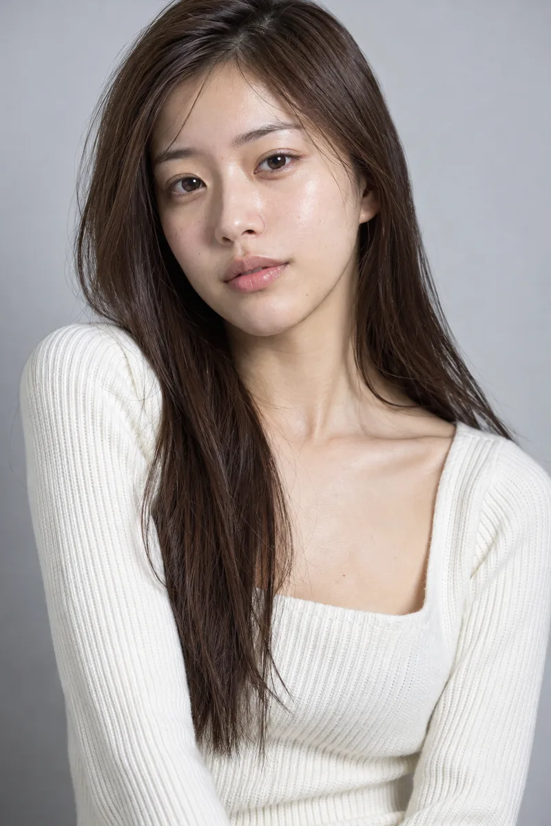 ChatGPTでベースに足した言葉:fresh bare skin with visible natural texture, natural unpainted lips, natural untouched eyebrowsの例(1枚目)