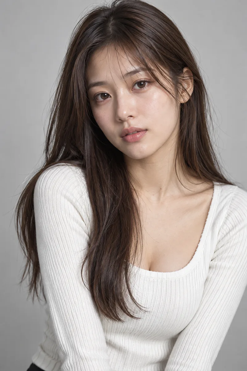 ChatGPTでベースに足した言葉:fresh bare skin with visible natural texture, natural unpainted lips, natural untouched eyebrowsの例(2枚目)