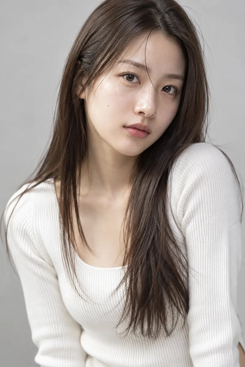 ChatGPTでベースに足した言葉:fresh bare skin with visible natural texture, natural unpainted lips, natural untouched eyebrowsの例(3枚目)