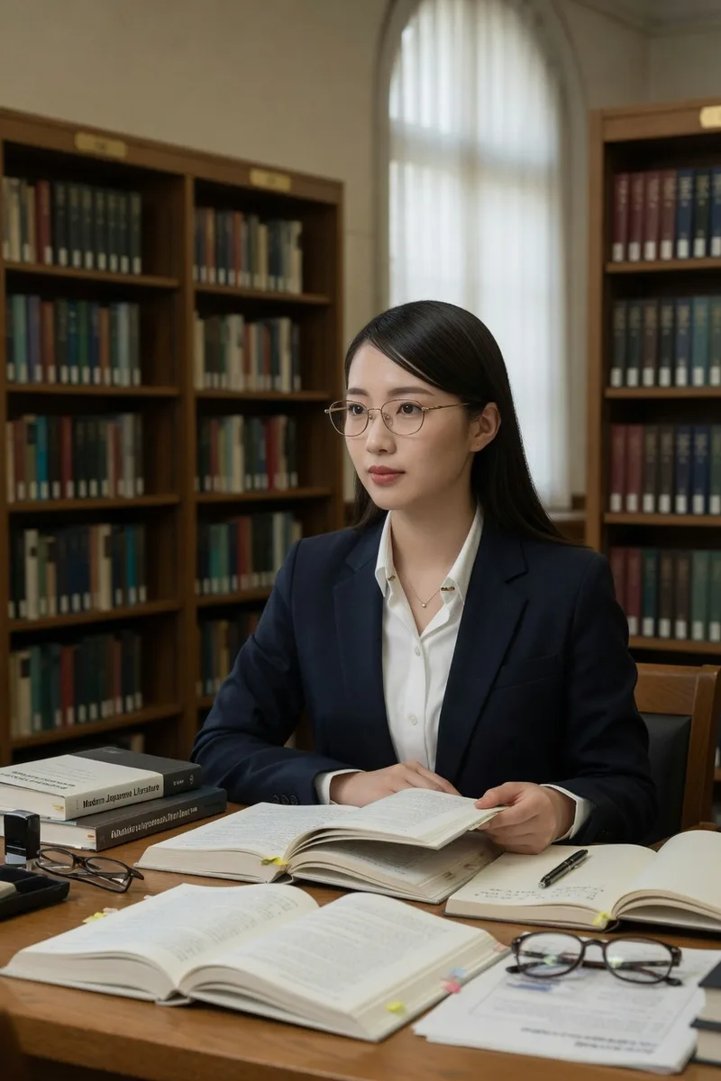 Grokでベース:smart intellectual look の図書館の例(1枚目)