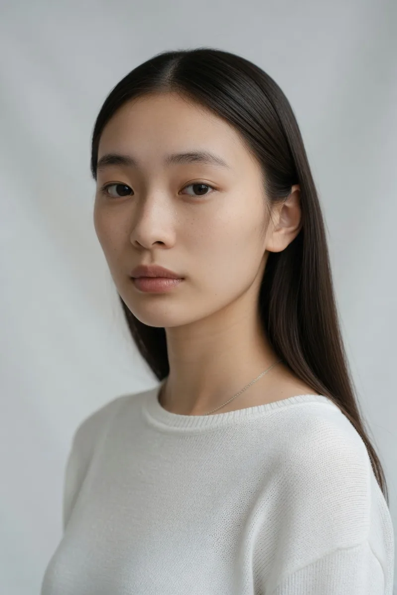 Grokでベースに足した言葉:fresh bare skin with visible natural texture, natural unpainted lips, natural untouched eyebrowsの例(1枚目)