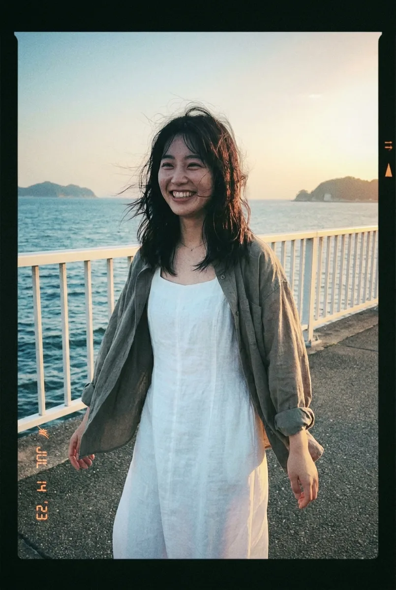 Nano Banana Proの作例（1枚目）：ベースに足したキーワード：Shot on a cheap disposable camera.