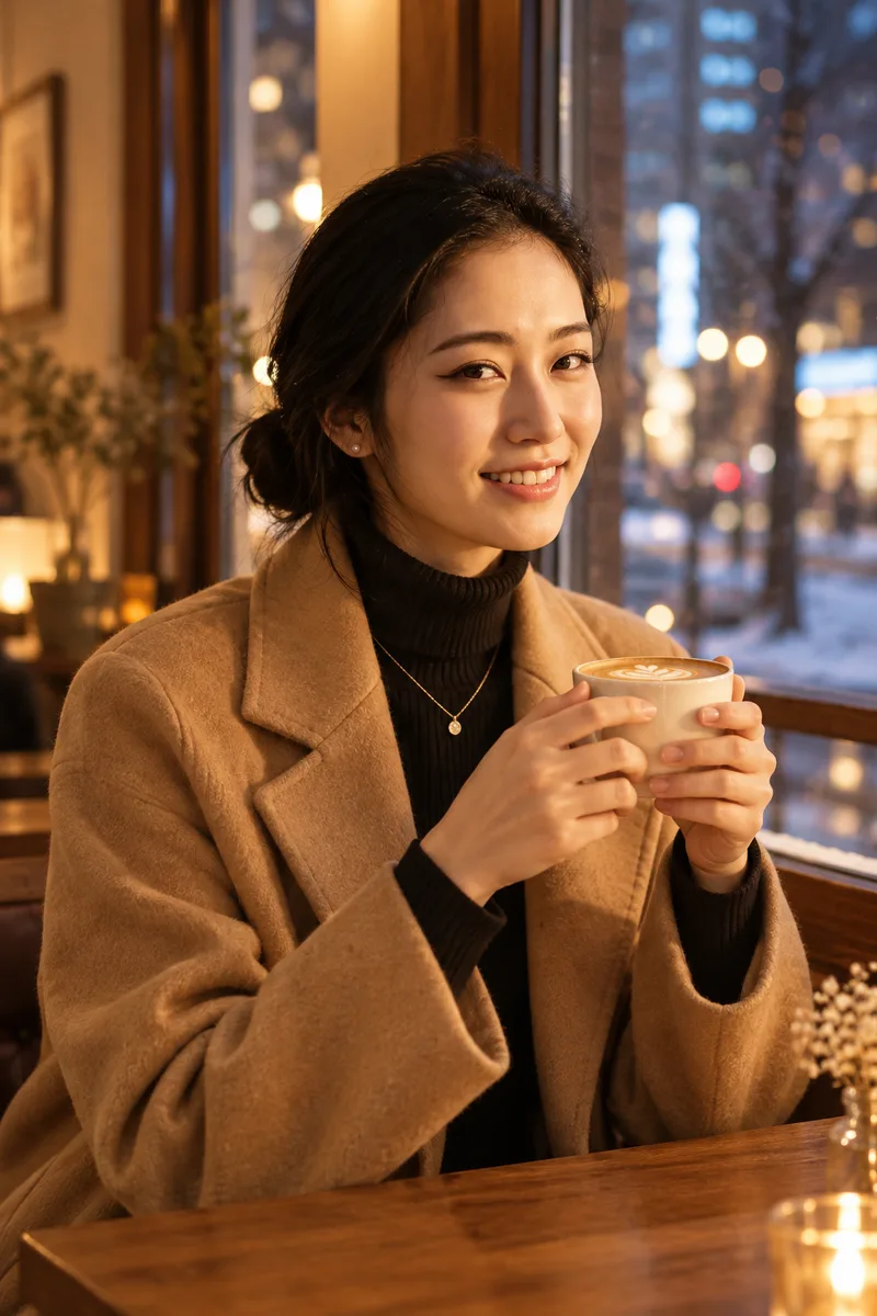 ChatGPTの作例（2枚目）：顔を保つ指示を先頭に：… and keep her face exactly the same, with the same face shape, eyes, nose and lips.