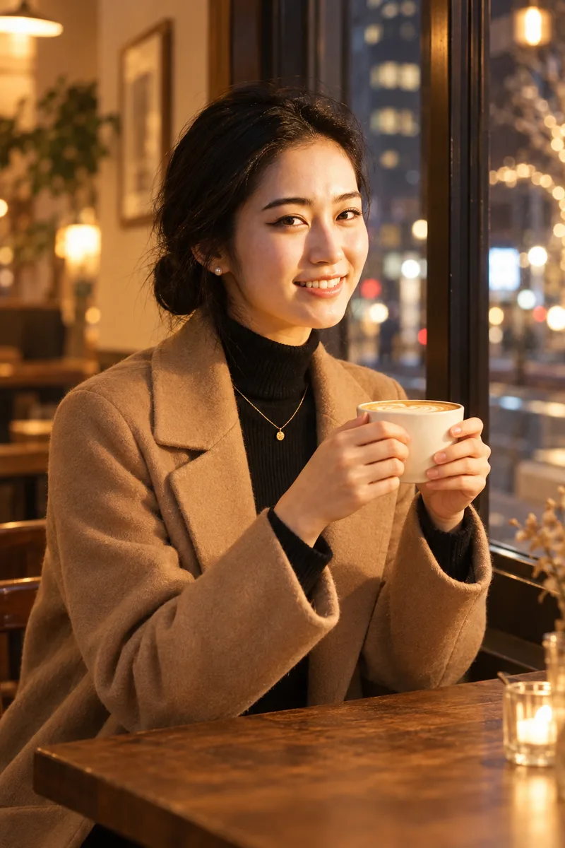 ChatGPTの作例（1枚目）：顔を保つ指示を服と場面の説明の後ろに：… Keep her face exactly the same, …