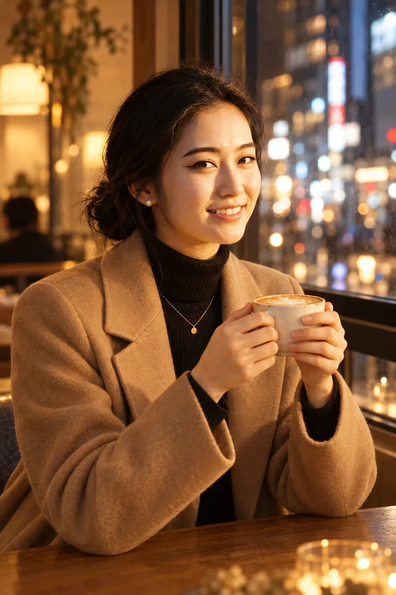 ChatGPTの作例（2枚目）：顔を保つ指示を服と場面の説明の後ろに：… Keep her face exactly the same, …