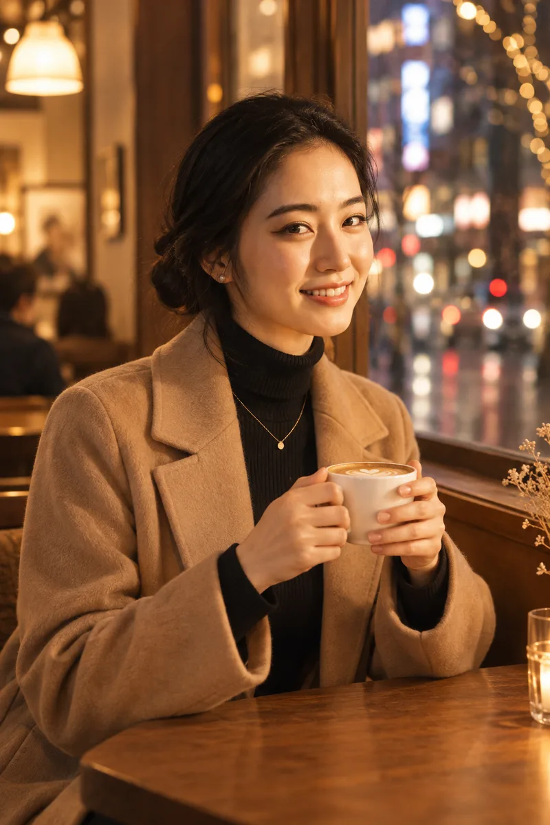 ChatGPTの作例（3枚目）：顔を保つ指示を書かなかった：Use the woman in the reference image. She is wearing …