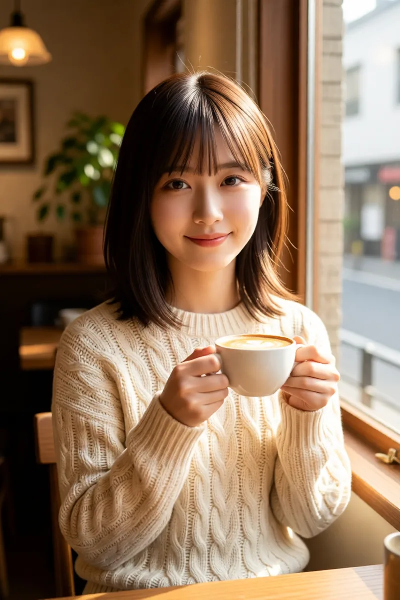 Qwen-Image-Edit-2511に元の1枚を渡してカフェで作った例（1枚目）