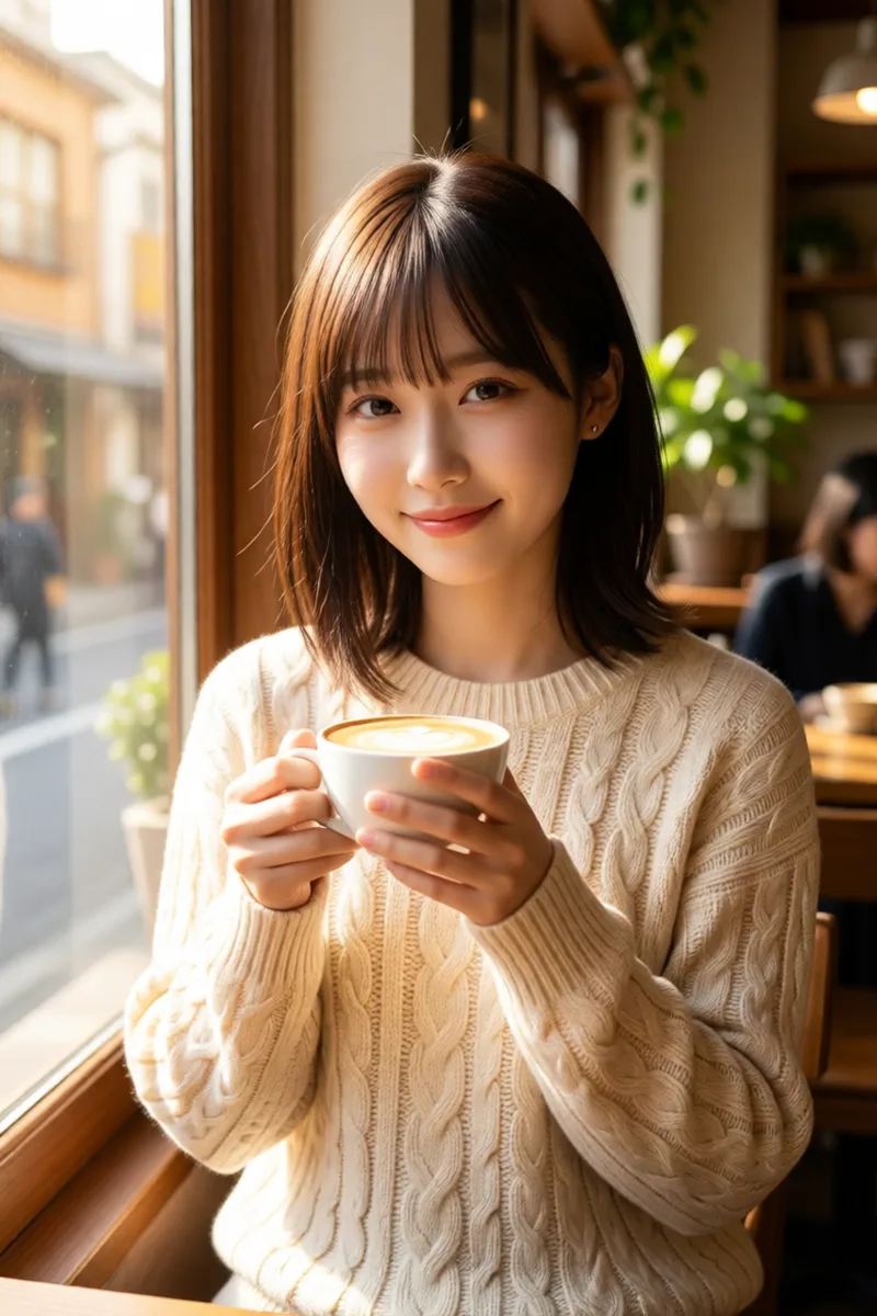 Qwen-Image-Edit-2511に元の1枚を渡してカフェで作った例（2枚目）