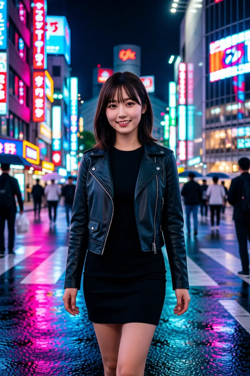 Qwen-Image-Edit-2511に元の1枚を渡して夜の渋谷で作った例（1枚目）