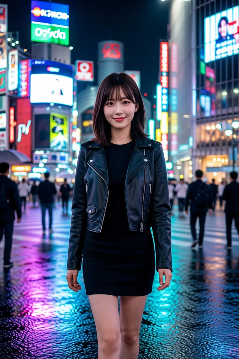 Qwen-Image-Edit-2511に元の1枚を渡して夜の渋谷で作った例（3枚目）