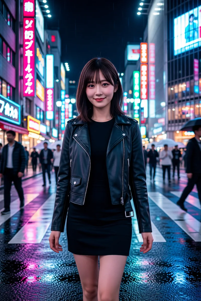 Qwen-Image-Edit-2511に元の1枚を渡して夜の渋谷で作った例（4枚目）