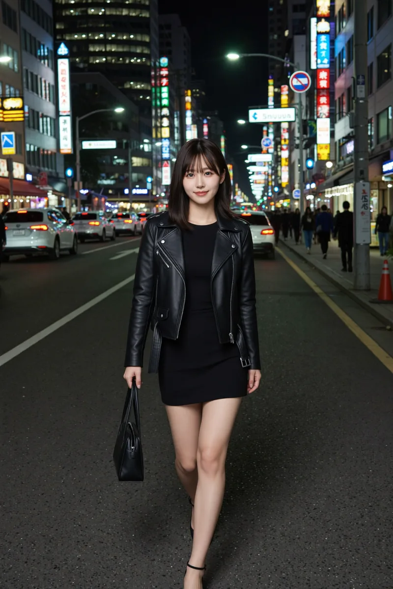 Soul IDで学習した人物をSoul 2.0の夜の渋谷で作った例（1枚目）