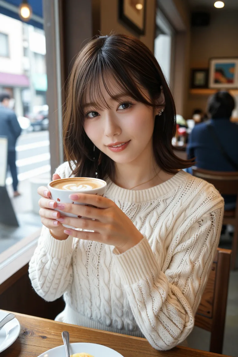 ComfyUIで説明文とシード値だけを使ってカフェで作った例（1枚目）