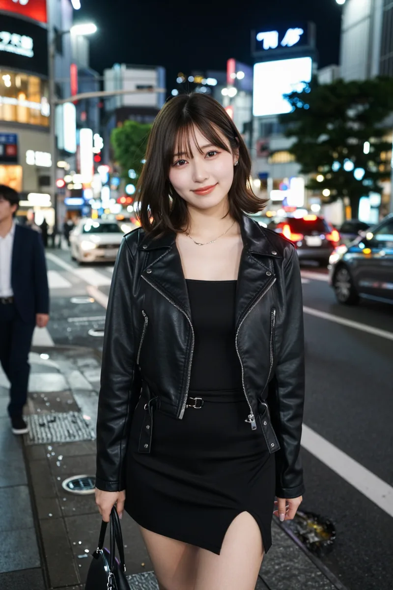 ComfyUIで説明文とシード値だけを使って夜の渋谷で作った例（1枚目）
